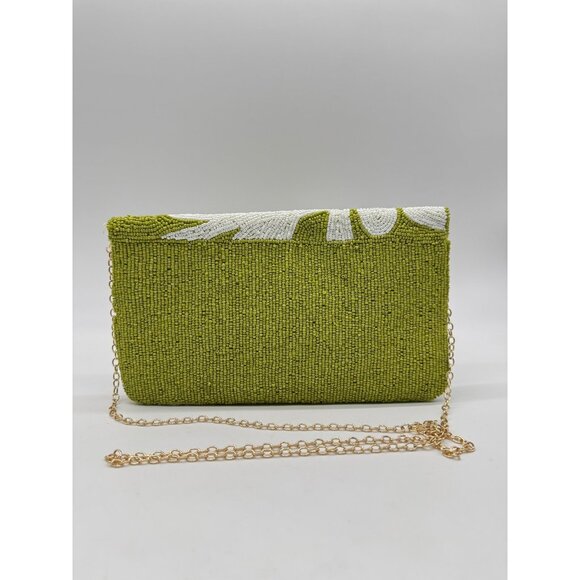 On 34th hand beaded envelope evening clutch - Green / White - Picture 7 of 11